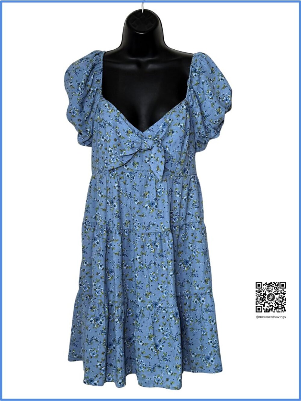 Medium EUC - Trixxi Blue Floral-Print Puff Sleeve Bust-tie Fit & Flare Dress - Picture 6 of 6